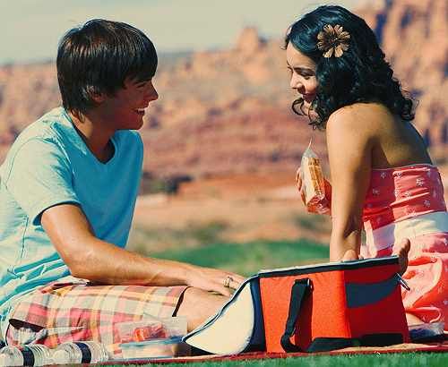 Troy and Gabriella from HSM2 enjoying picnic love lesson